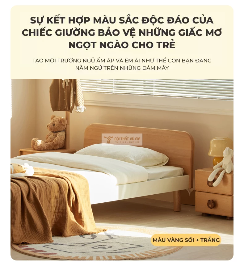 thiết kế kết hợp màu sắc hài hòa của Giường trẻ em tối giản, hiện đại TE48