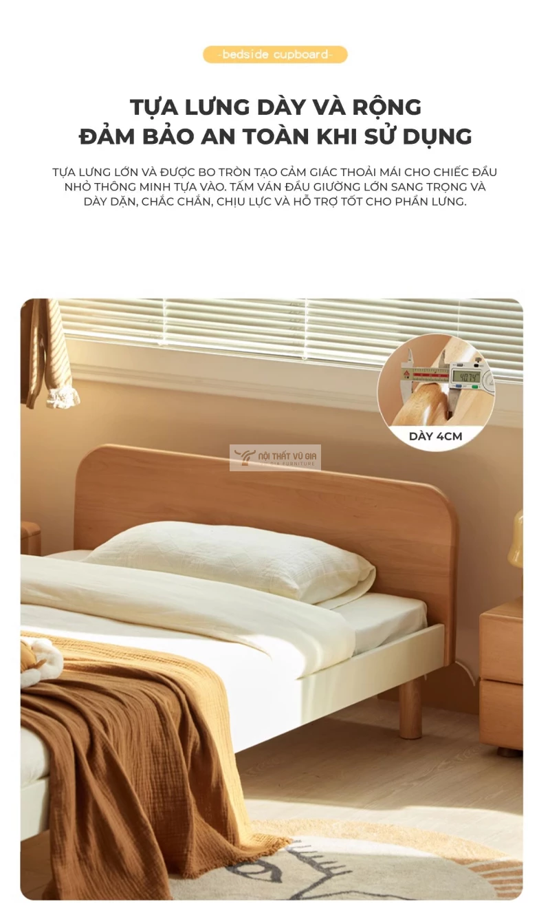 thiết kế tựa lưng dày dặn chắc chắn của Giường trẻ em tối giản, hiện đại TE48