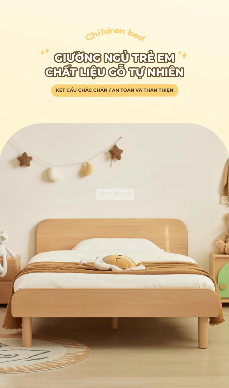 Giường trẻ em tối giản, hiện đại TE48 sử dụng chất liệu gỗ tự nhiên cao cấp