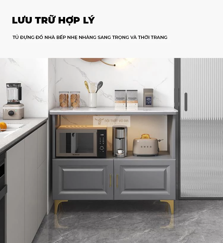 thiết kế lưu trữ hợp lý của Kệ bếp cánh huỳnh đa tầng hiện đại KC47