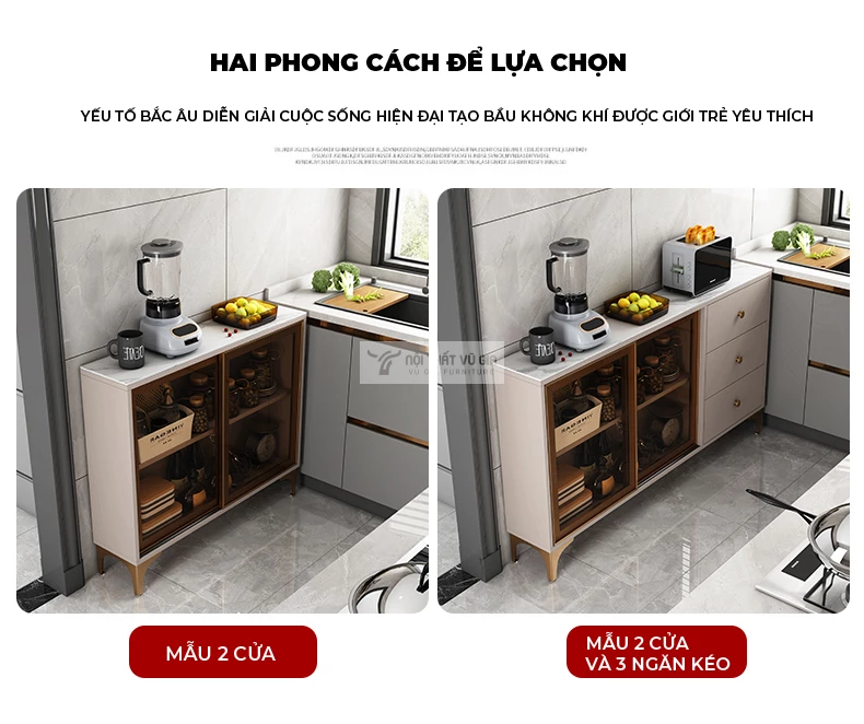 tùy chọn kết cấu của Kệ bếp cánh kính sang trọng, hiện đại KC48