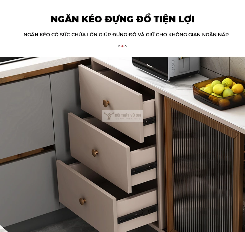 Kệ bếp cánh kính sang trọng, hiện đại KC48 thiết kế ngăn kéo tiện lợi