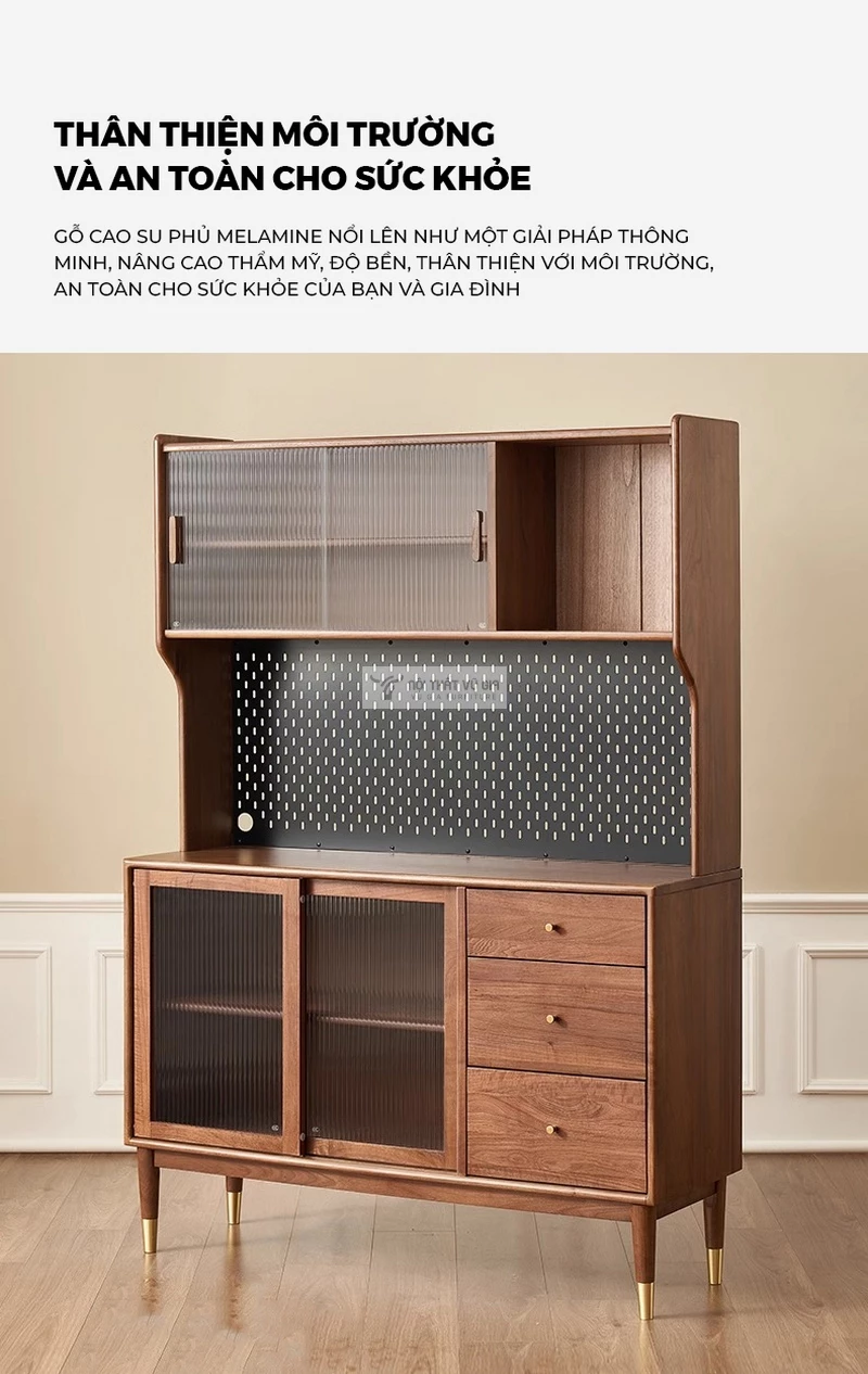 Kệ bếp gỗ tự nhi&ecirc;n kết hợp c&aacute;nh k&iacute;nh cao cấp KC92 sử dụng chất liệu th&acirc;n thiện với m&ocirc;i trường
