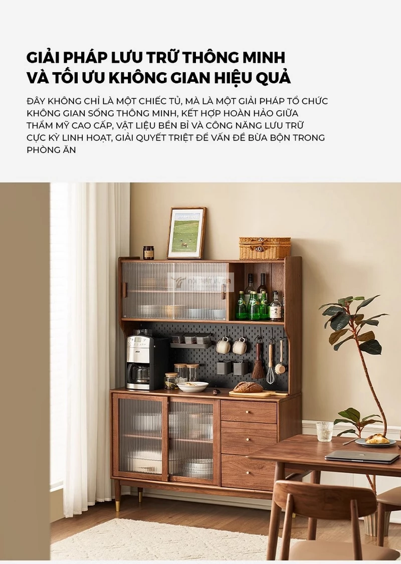 Kệ bếp gỗ tự nhi&ecirc;n kết hợp c&aacute;nh k&iacute;nh cao cấp KC92