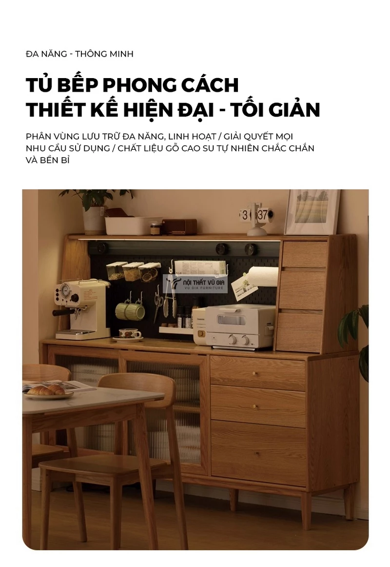 thiết kế hiện đại của Kệ bếp gỗ tự nhi&ecirc;n phong c&aacute;ch hiện đại, sang trọng KC93