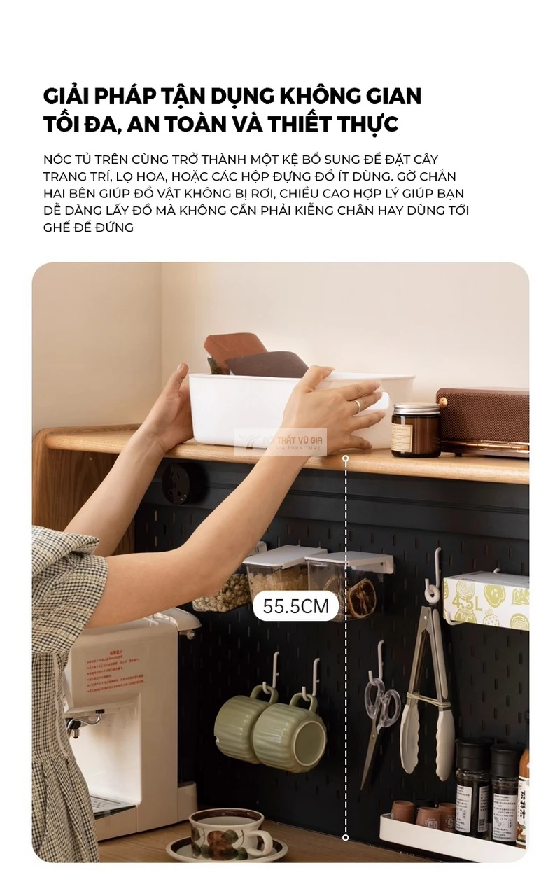 kh&ocirc;ng gian rộng r&atilde;i của Kệ bếp gỗ tự nhi&ecirc;n phong c&aacute;ch hiện đại, sang trọng KC93