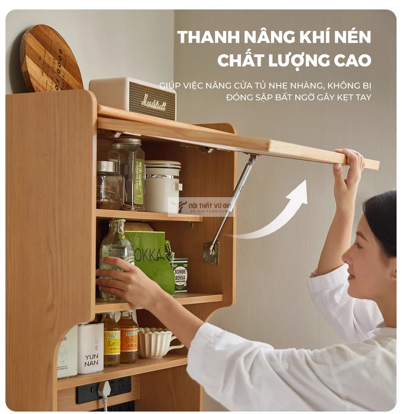 Kệ bếp gỗ tự nhi&ecirc;n thiết kế đa lưu trữ tiện lợi KC94 sử dụng thanh n&acirc;ng cao cấp