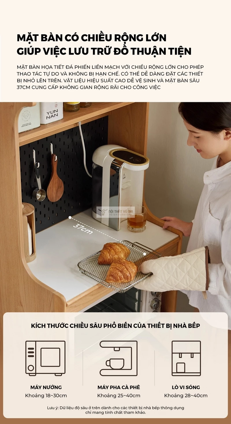 thiết kế mặt b&agrave;n rộng r&atilde;i của Kệ bếp gỗ tự nhi&ecirc;n thiết kế đa lưu trữ tiện lợi KC94