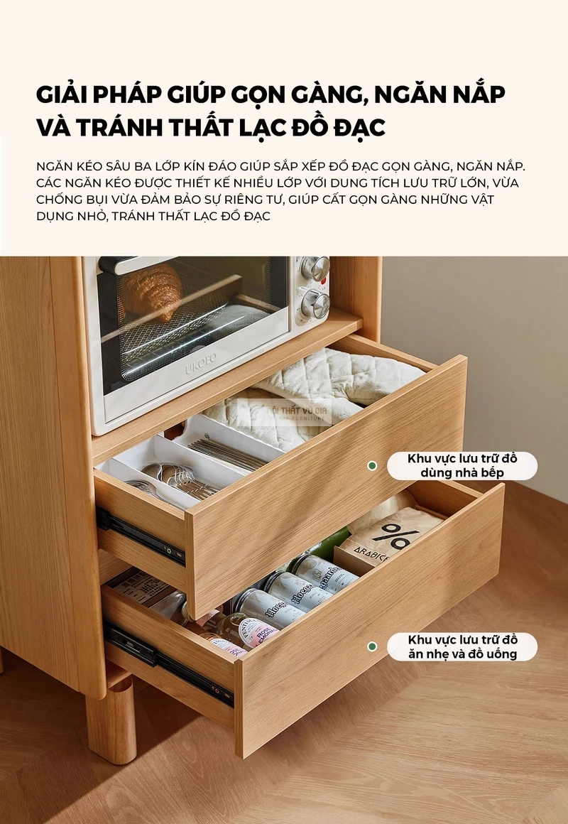 thiết kế ngăn k&eacute;o rộng r&atilde;i của Kệ bếp gỗ tự nhi&ecirc;n thiết kế đa lưu trữ tiện lợi KC94