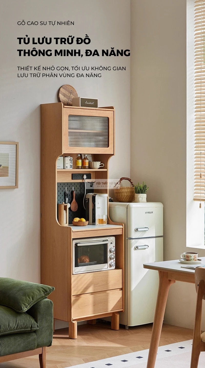 Kệ bếp gỗ tự nhi&ecirc;n thiết kế đa lưu trữ tiện lợi KC94