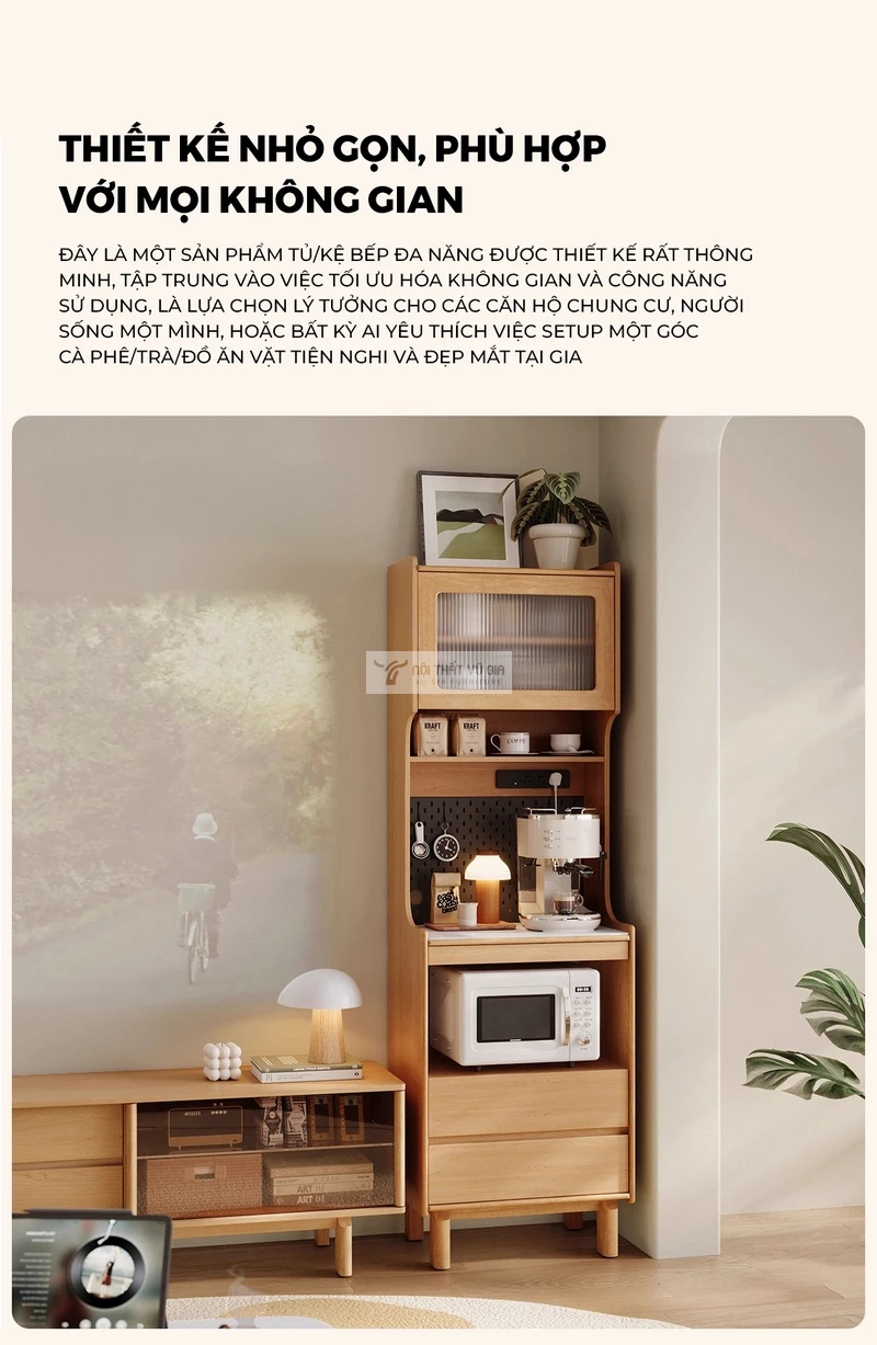 thiết kế nhỏ gọn của Kệ bếp gỗ tự nhi&ecirc;n thiết kế đa lưu trữ tiện lợi KC94