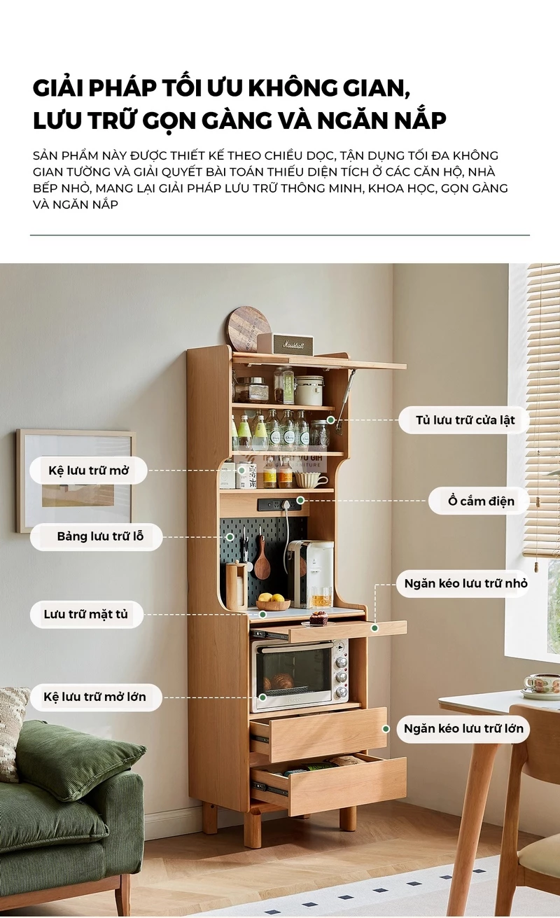 t&iacute;nh năng củaKệ bếp gỗ tự nhi&ecirc;n thiết kế đa lưu trữ tiện lợi KC94
