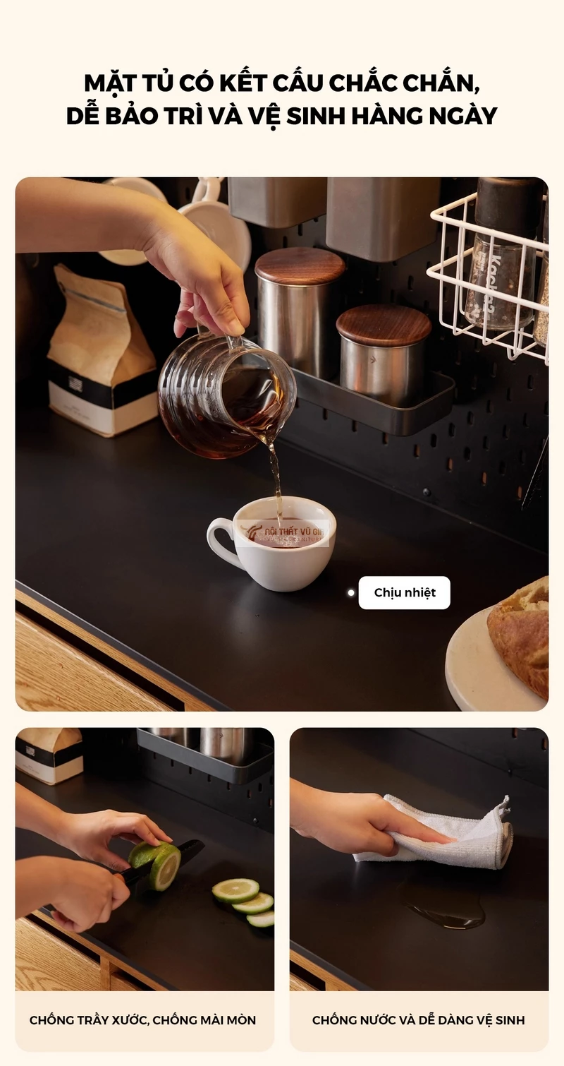 thiết kế chắc chắn của Kệ bếp gỗ tự nhi&ecirc;n thiết kế t&iacute;ch hợp kệ đa năng, hiện đại KC98