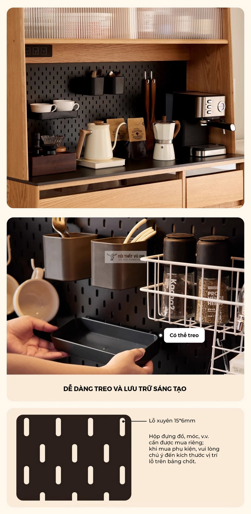 chi tiết itinh tế của Kệ bếp gỗ tự nhi&ecirc;n thiết kế t&iacute;ch hợp kệ đa năng, hiện đại KC98