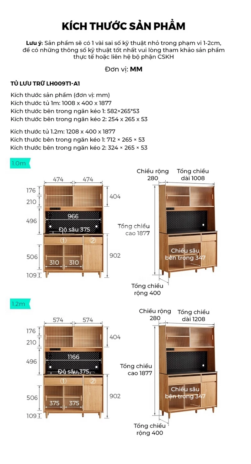 k&iacute;ch thước chi tiết của Kệ bếp gỗ tự nhi&ecirc;n thiết kế t&iacute;ch hợp kệ đa năng, hiện đại KC98