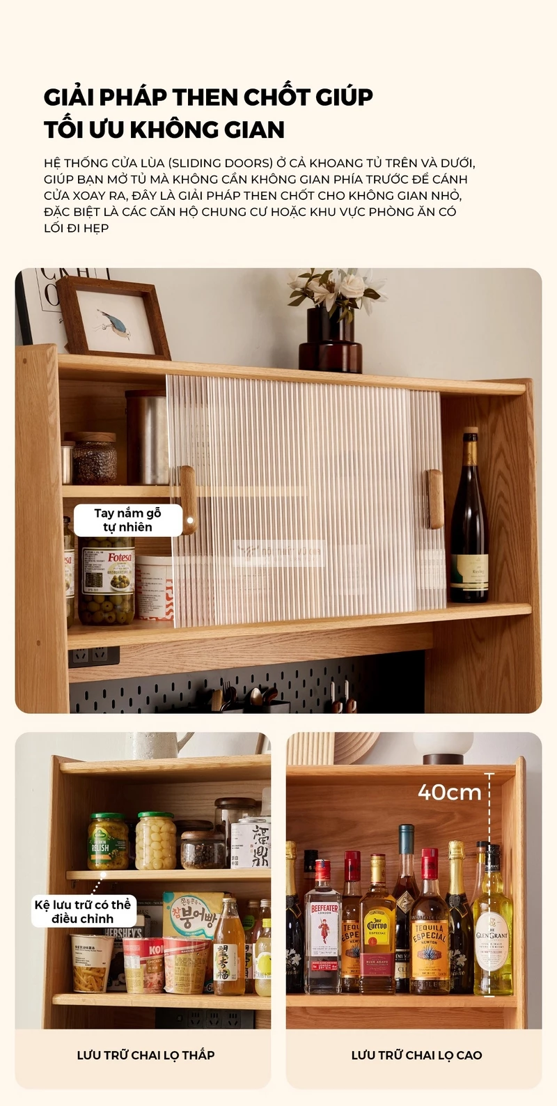 thiết kế cửa tinh tế của Kệ bếp gỗ tự nhi&ecirc;n thiết kế t&iacute;ch hợp kệ đa năng, hiện đại KC98