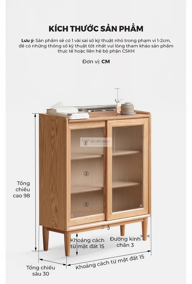 k&iacute;ch thước chi tiết củaKệ bếp gỗ tự nhi&ecirc;n thiết kế tối giản, tinh tế KC97