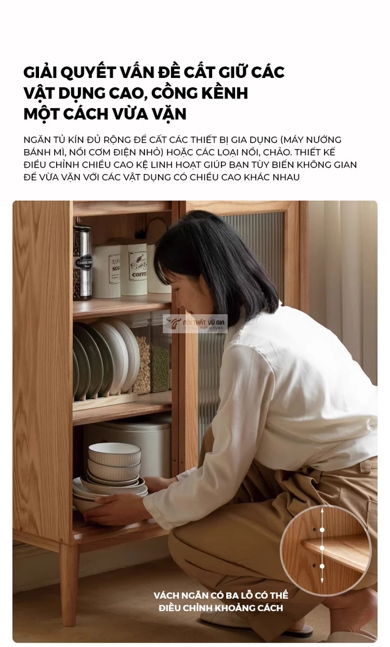 thiết kế tinh tế của Kệ bếp gỗ tự nhi&ecirc;n thiết kế tối giản, tinh tế KC97