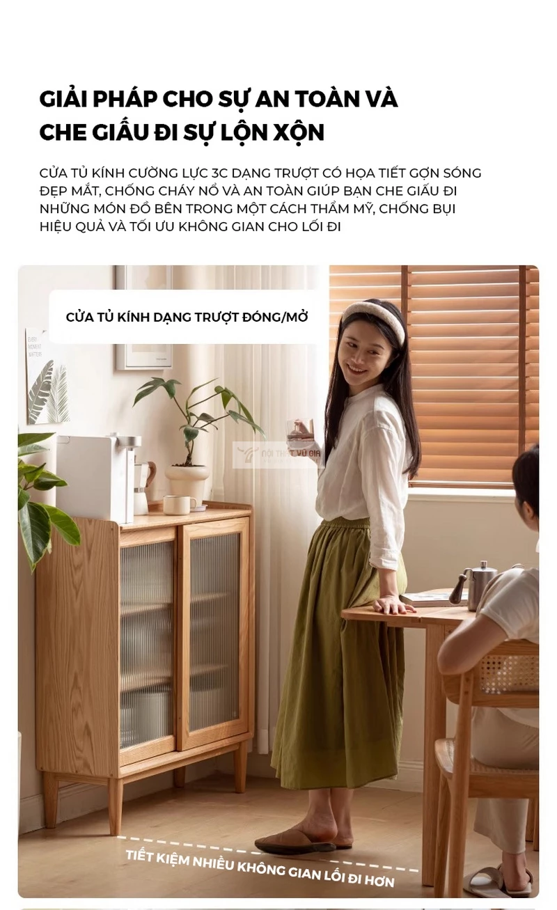 lưu trữ đa năng của Kệ bếp gỗ tự nhi&ecirc;n thiết kế tối giản, tinh tế KC97