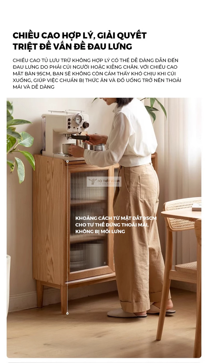 thiết kế chiều cao khoa học của Kệ bếp gỗ tự nhi&ecirc;n thiết kế tối giản, tinh tế KC97