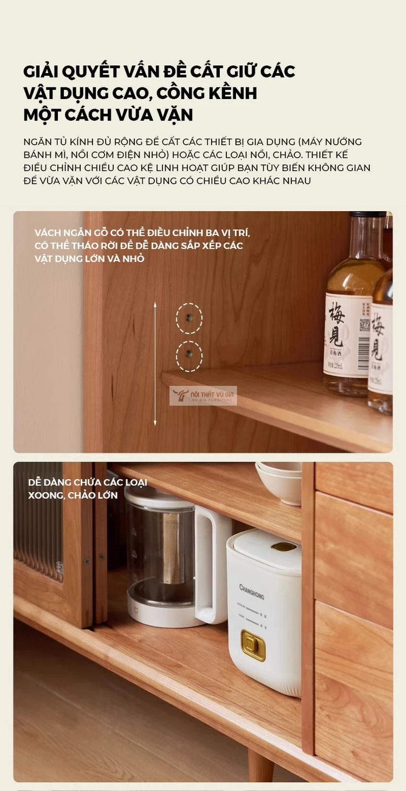 thiết kế tinht tế của Kệ bếp gỗ tự nhiên thiết kế tối giản, tối ưu không gian KC95