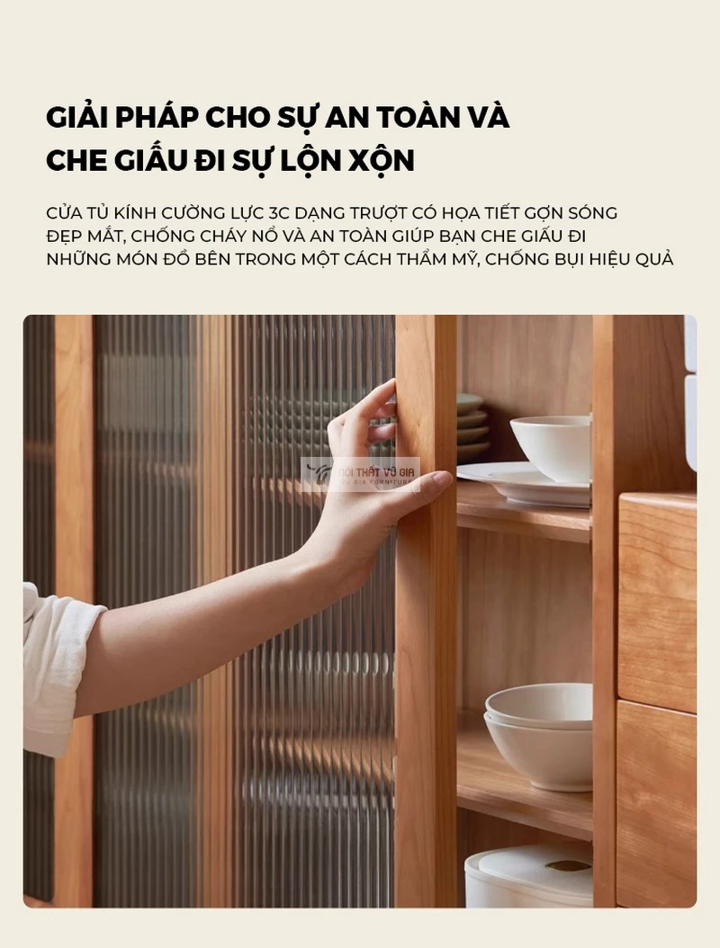 thiết kế cửa tiện lợi của Kệ bếp gỗ tự nhiên thiết kế tối giản, tối ưu không gian KC95