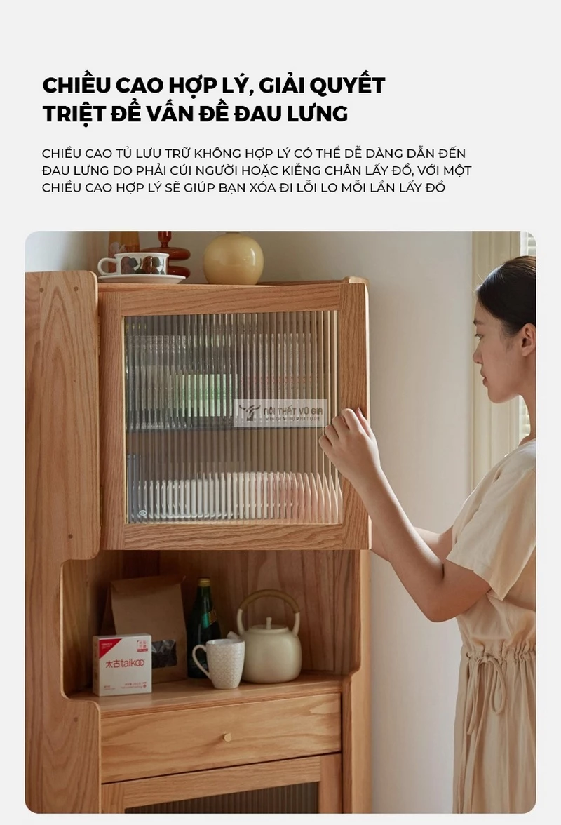 thiết kế chiều cao khoa học của Kệ bếp gỗ tự nhiên thiết kế tối ưu không gian KC96