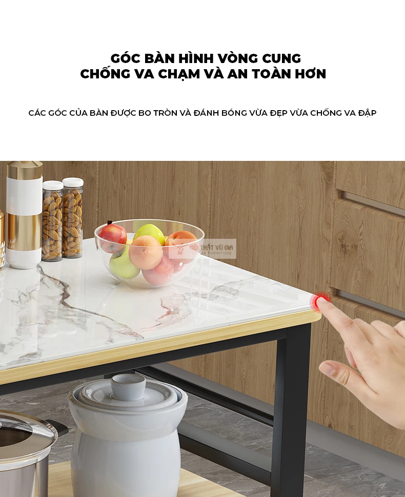 thiết kế bo góc bảo đảm an toàn của Kệ bếp khung kim loại cao cấp KC49