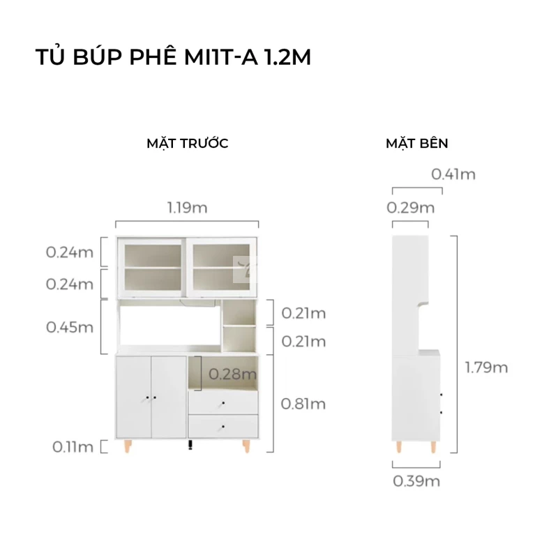 kích thước chi tiết của Kệ bếp thiết kế hiện đại, thanh lịch KC69