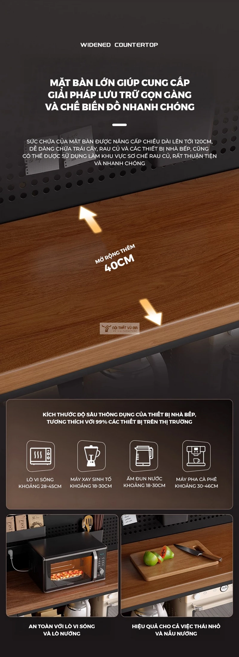 thiết kế mặt kệ rộng rãi của Kệ bếp Vũ Gia thiết kế đa tầng hiện đại KC89