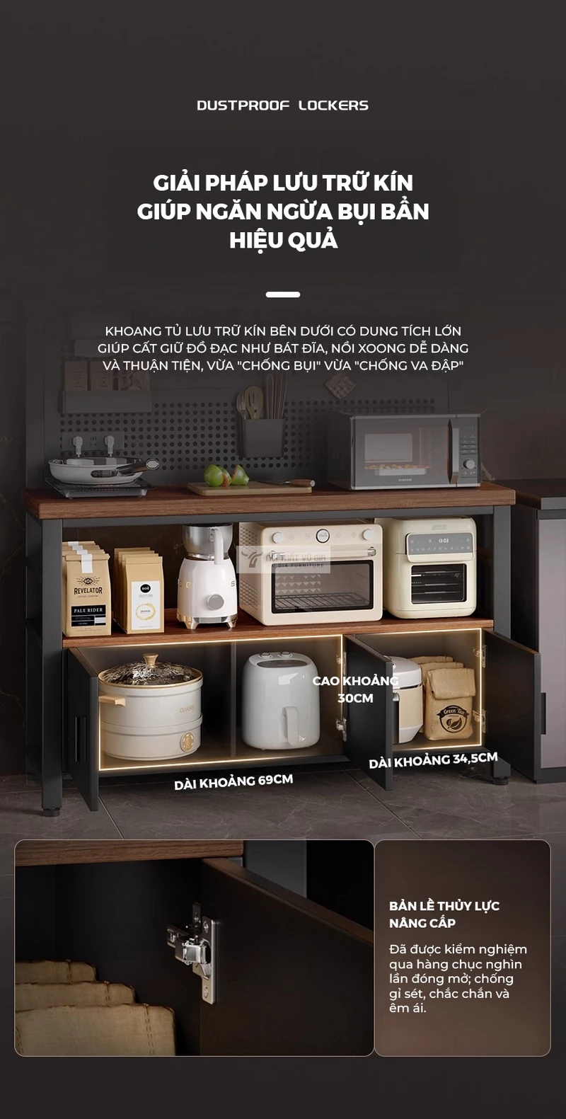 không gian lưu trữ tiện lợi của Kệ bếp Vũ Gia thiết kế đa tầng hiện đại KC89