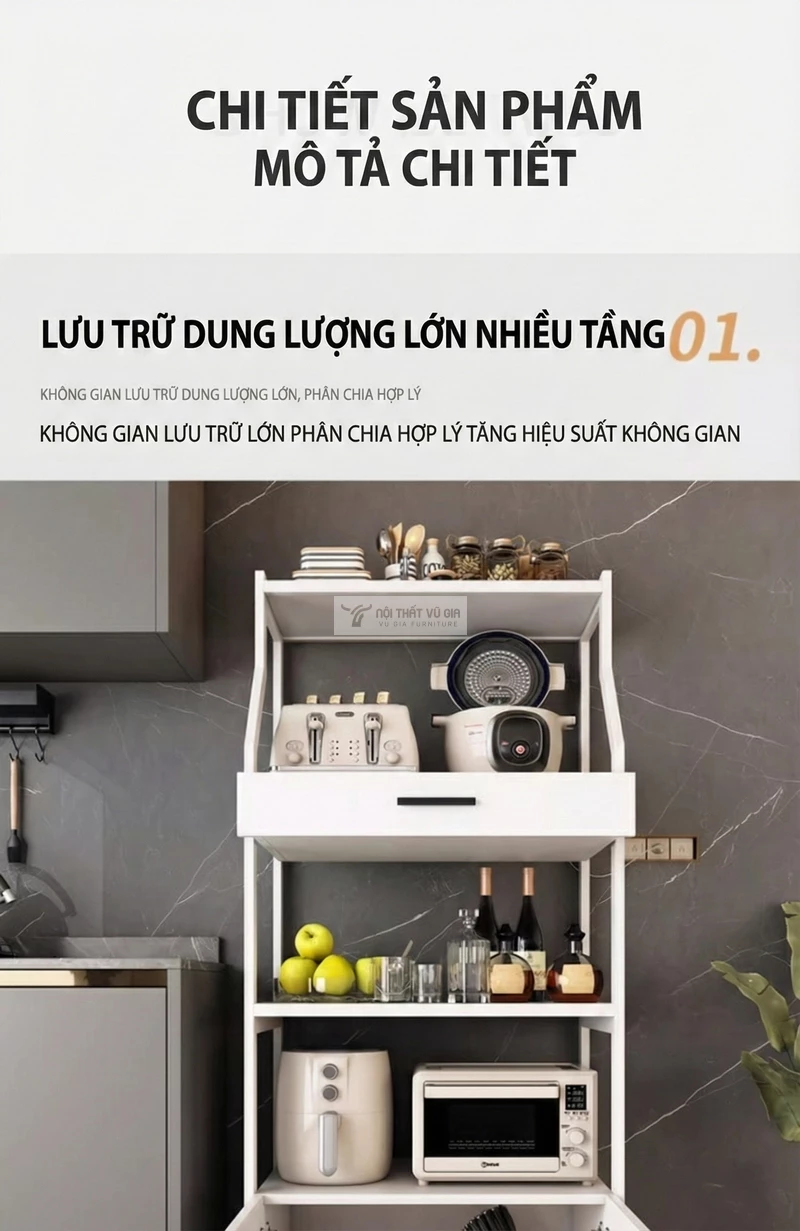 thiết kế lưu trữ đa dạng của Kệ bếp Vũ Gia thiết kế hiện đại kết hợp khung kim loại cao cấp KC91
