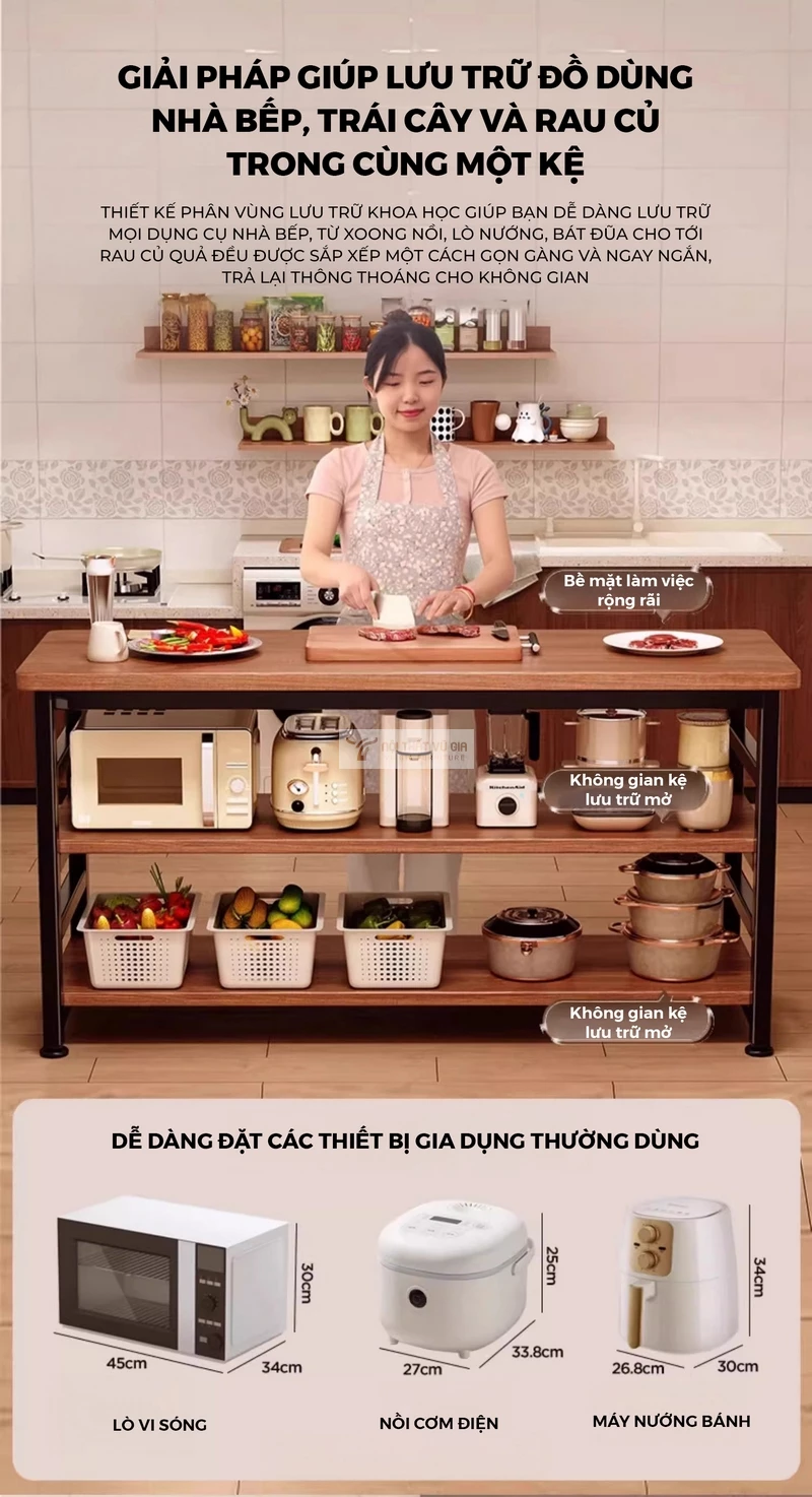 không gian lưu trữ tiện lợi của Kệ bếp Vũ Gia thiết kế tích hợp tủ đa năng KC90