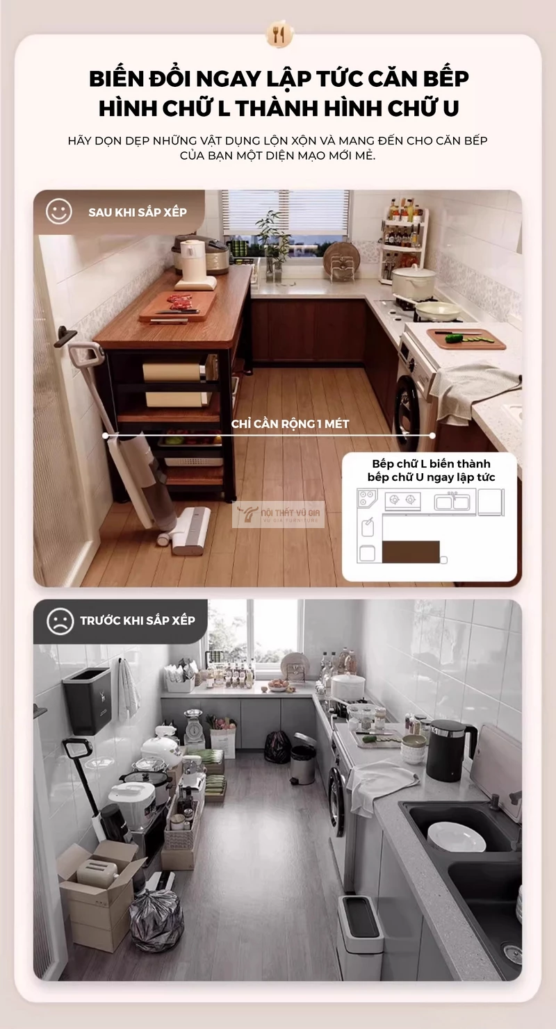 tối ưu không gian bếp với Kệ bếp Vũ Gia thiết kế tích hợp tủ đa năng KC90