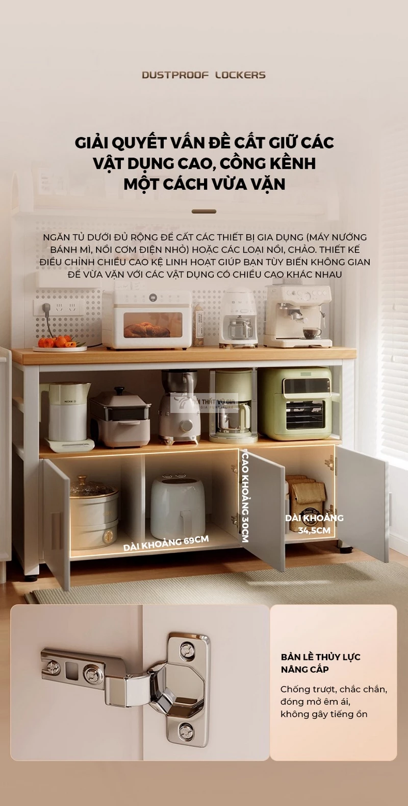 không gian rộng rãi của Kệ bếp Vũ Gia thiết kế tối giản, hiện đại KC88
