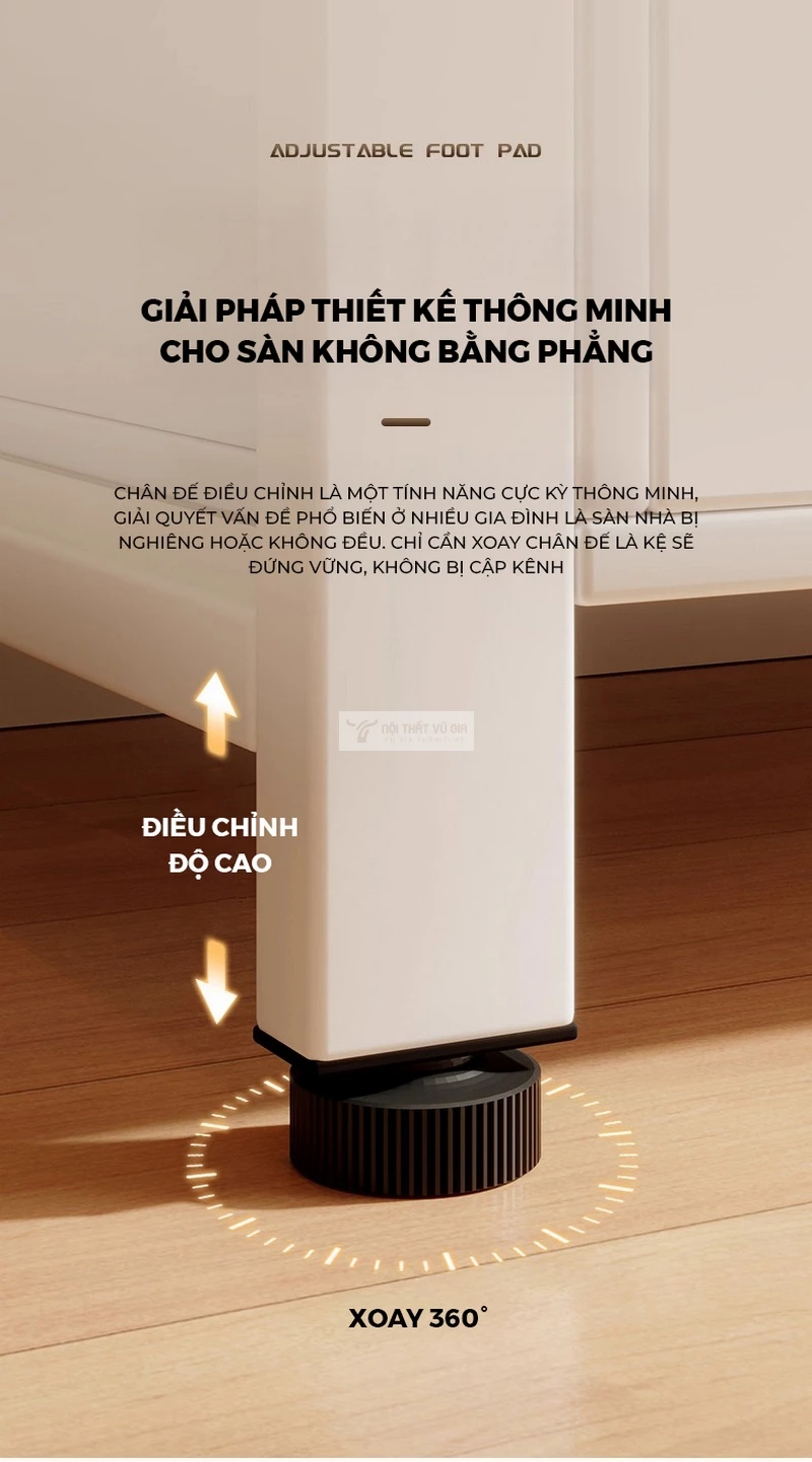 thiết kế điều chỉnh chiều cao tiện lợi của Kệ bếp Vũ Gia thiết kế tối giản, hiện đại KC88