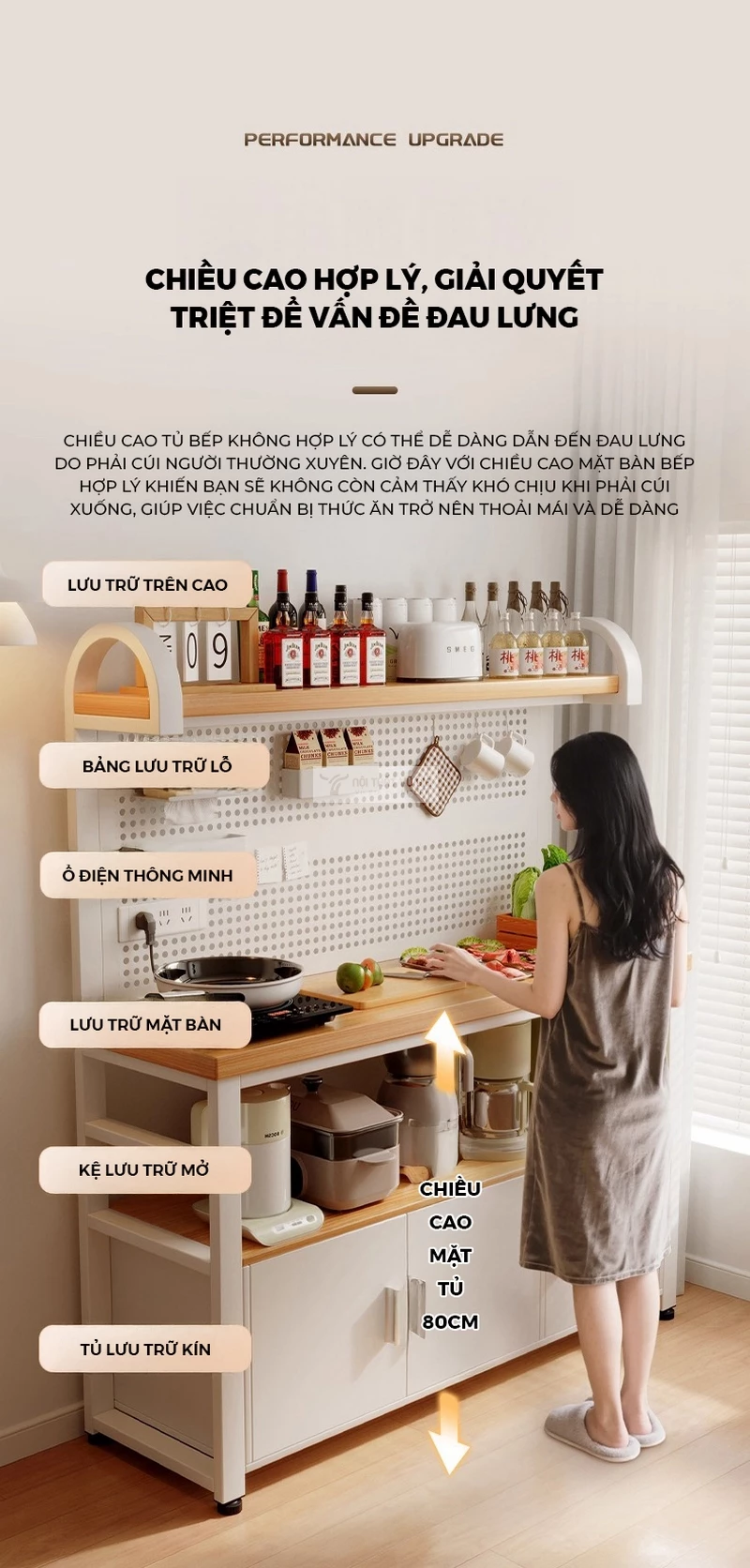 thiết kế chiều cao khoa học của Kệ bếp Vũ Gia thiết kế tối giản, hiện đại KC88