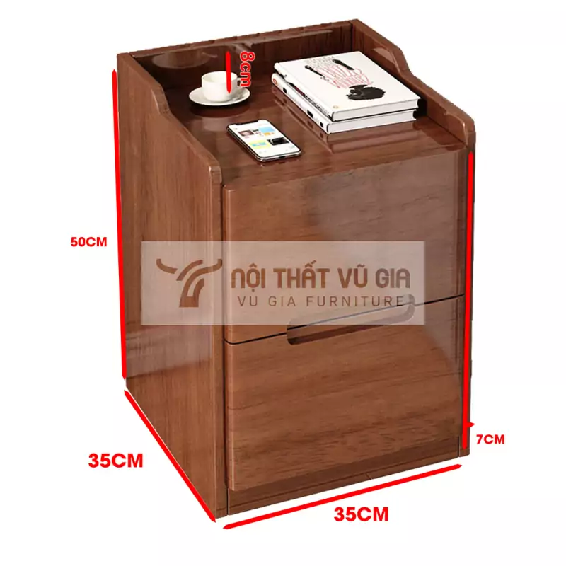 kích thước chi tiết của Kệ đầu giường gỗ tự nhiên cao cấp BR56