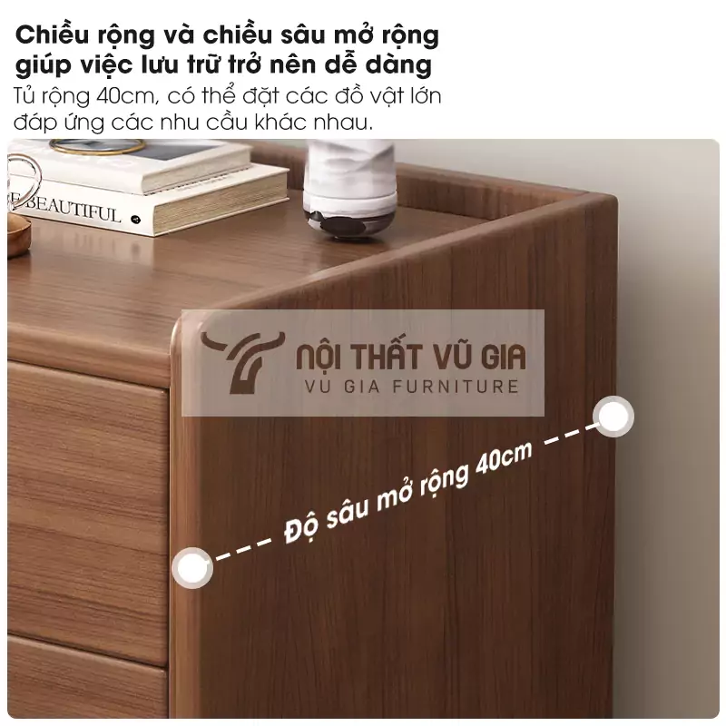 thiết kế chiều sâu lớn của Kệ đầu giường gỗ tự nhiên hiện đại PN173