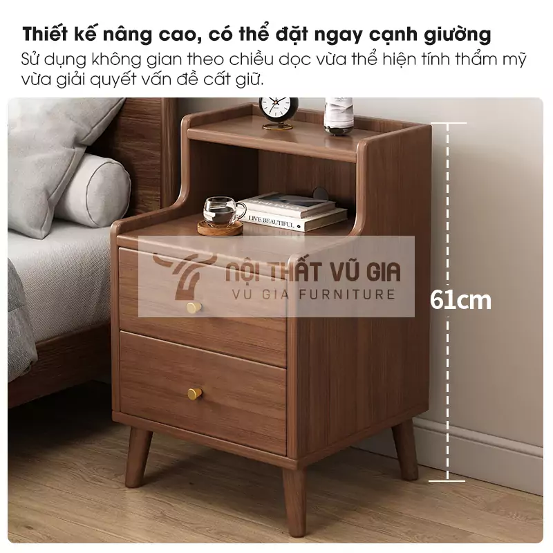 thiết kế chiều cao của Kệ đầu giường gỗ tự nhiên hiện đại PN173