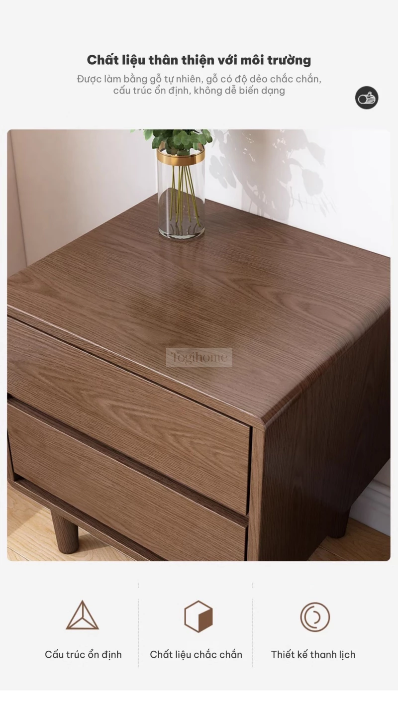 Kệ đầu giường gỗ tự nhiên phong cách tối giản GTN012 được làm bằng chất liệu an toàn