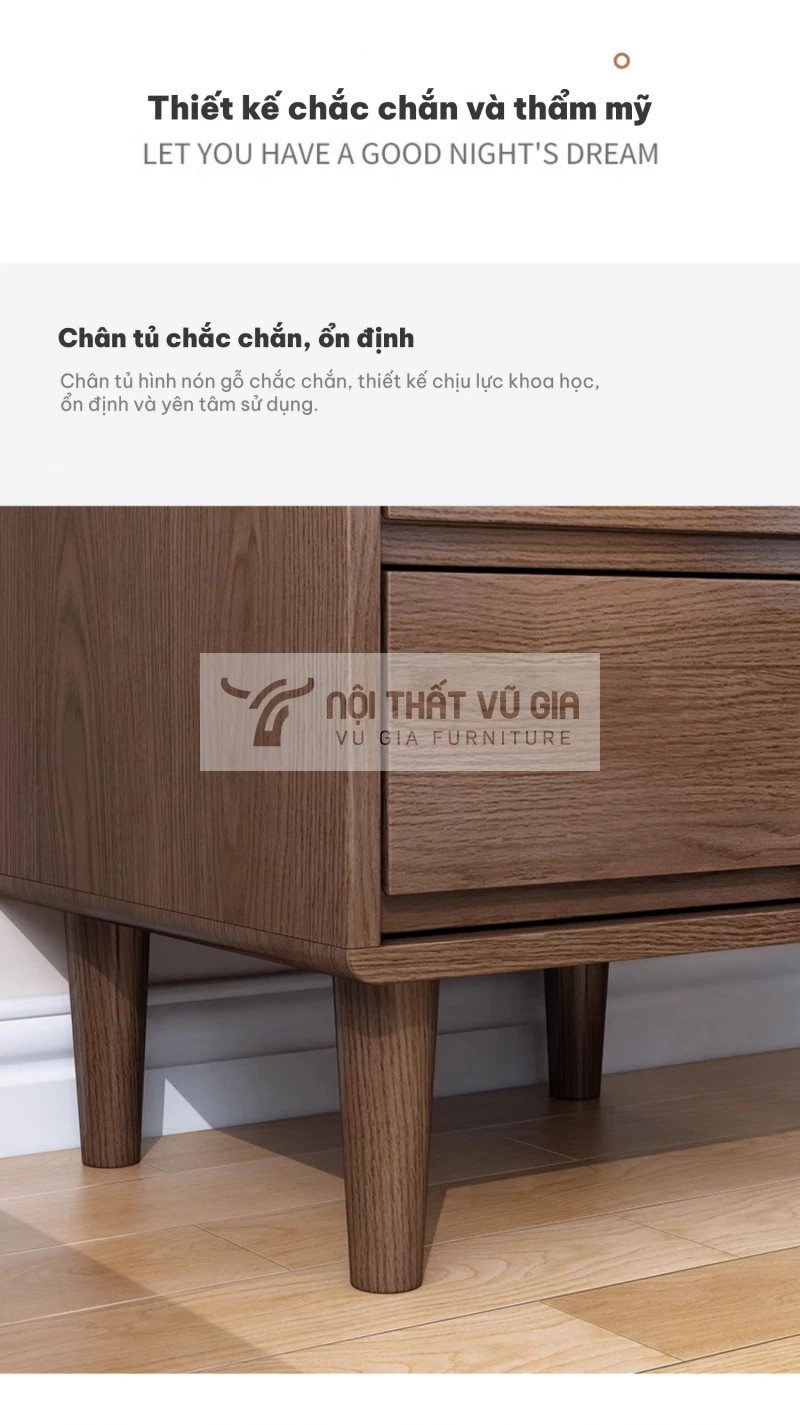 thiết kế chắc chắn và ổn định của Kệ đầu giường gỗ tự nhiên thanh lịch PN012