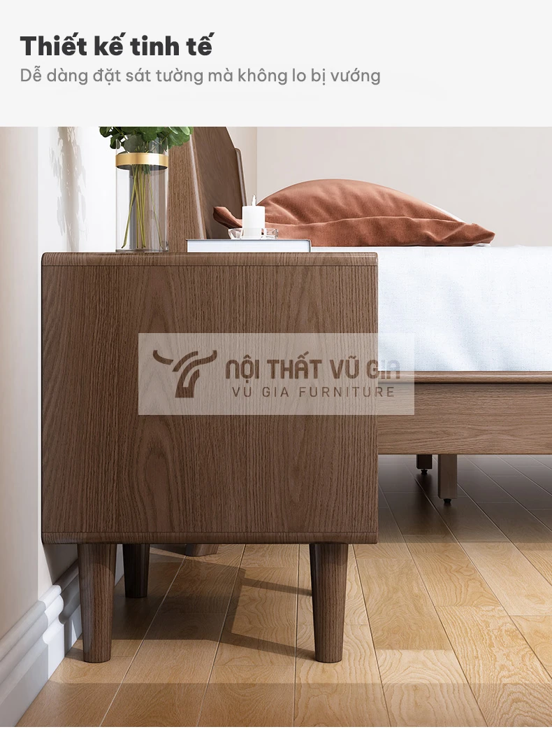 điểm tinh tế trong thiết kế của Kệ đầu giường gỗ tự nhiên thanh lịch PN012