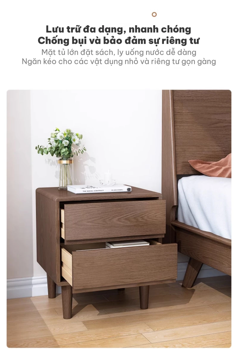 thiết kê lưu trữ tiện lợi của Kệ đầu giường gỗ tự nhiên phong cách tối giản GTN012