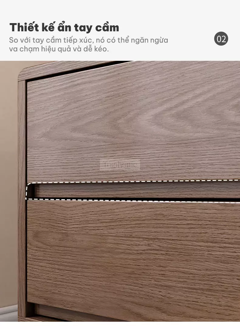 thiết kế ẩn tay cầm của Kệ đầu giường gỗ tự nhiên phong cách tối giản GTN012