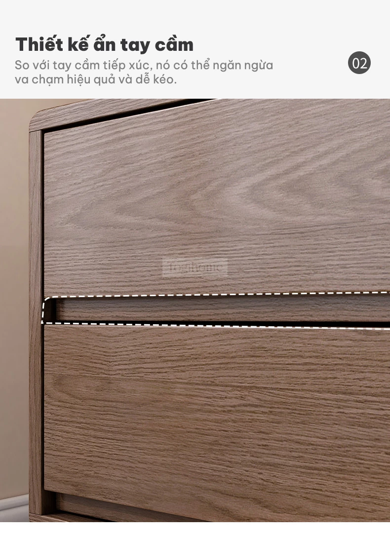 thiết kế ẩn tay cầm của Kệ đầu giường gỗ tự nhiên phong cách tối giản GTN012
