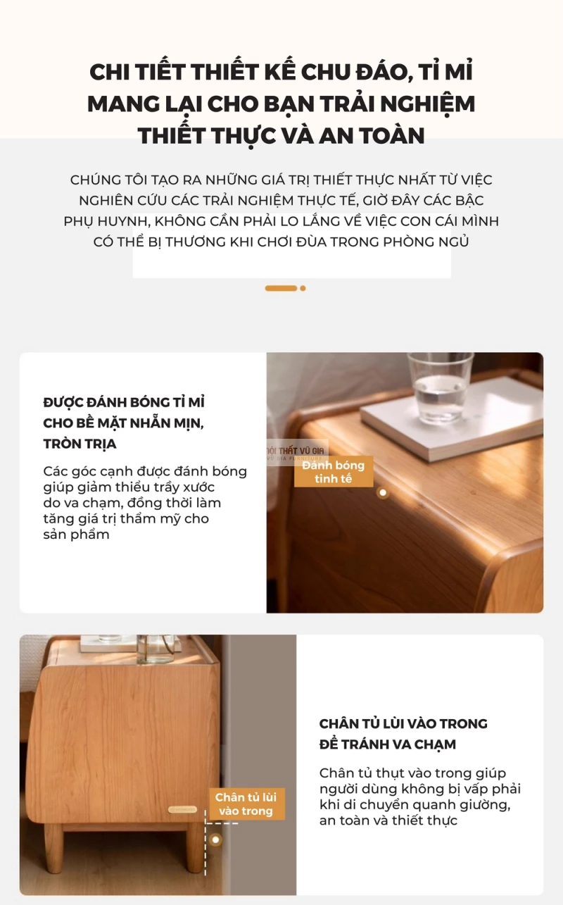 thiết kế bo góc mềm mại của Kệ đầu giường gỗ tự nhiên thiết kế độc đáo, hiện đại BR167