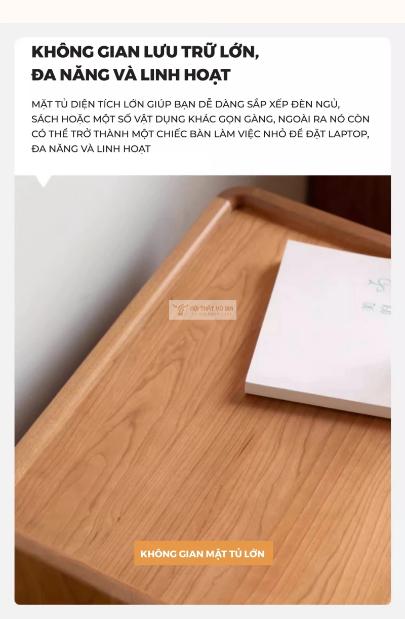 Kệ đầu giường gỗ tự nhiên thiết kế độc đáo, hiện đại BR167 có không gian mặt tủ rộng rãi