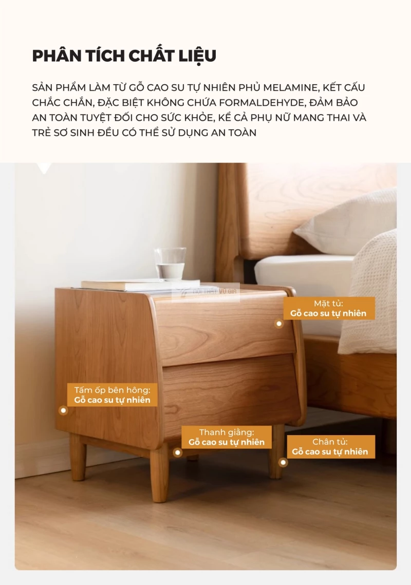 chi tiết chất liệu của Kệ đầu giường gỗ tự nhiên thiết kế độc đáo, hiện đại BR167