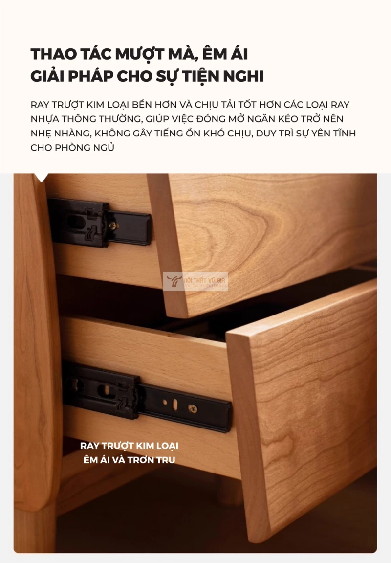 Kệ đầu giường gỗ tự nhiên thiết kế độc đáo, hiện đại BR167 sử dụng ray ngăn kéo mượt mà, chất lượng